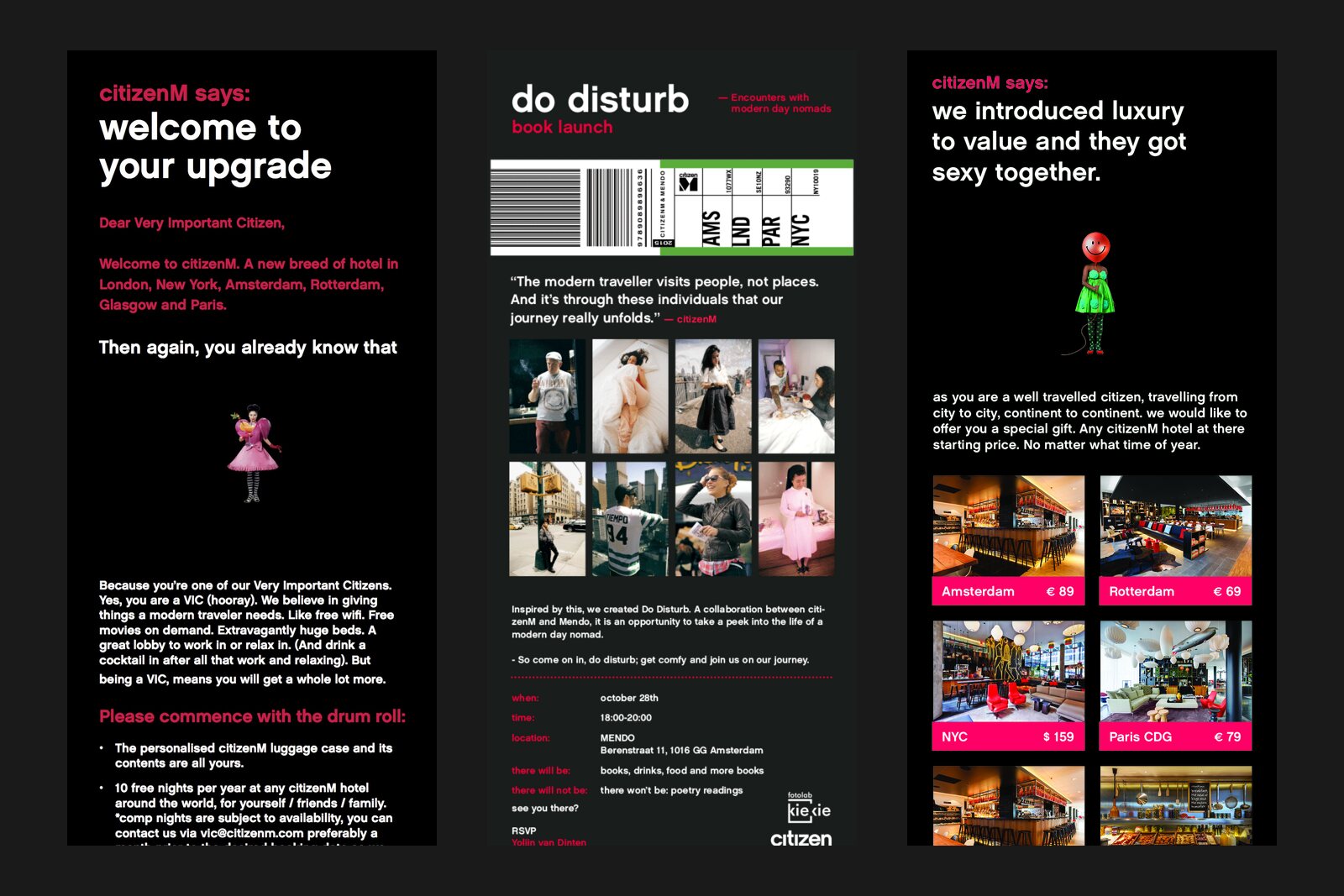 citizenM VIC welcome, Do Disturb invite and citizens-only offer emails