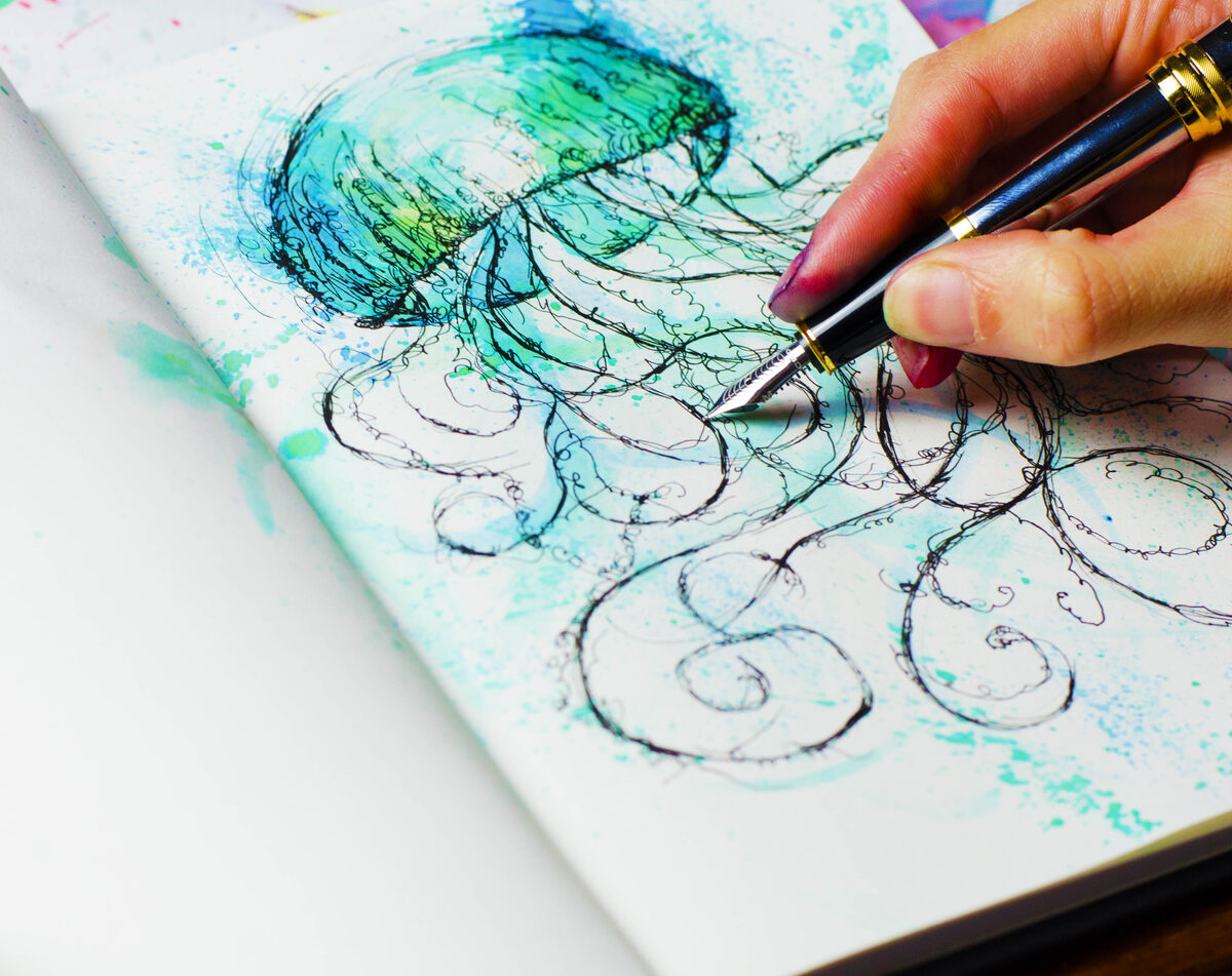 The Pen Shop Inktober: jellyfish drawn with a Cross Bailey